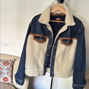 BDG Blue and Cream Sherpa Denim Jacket
